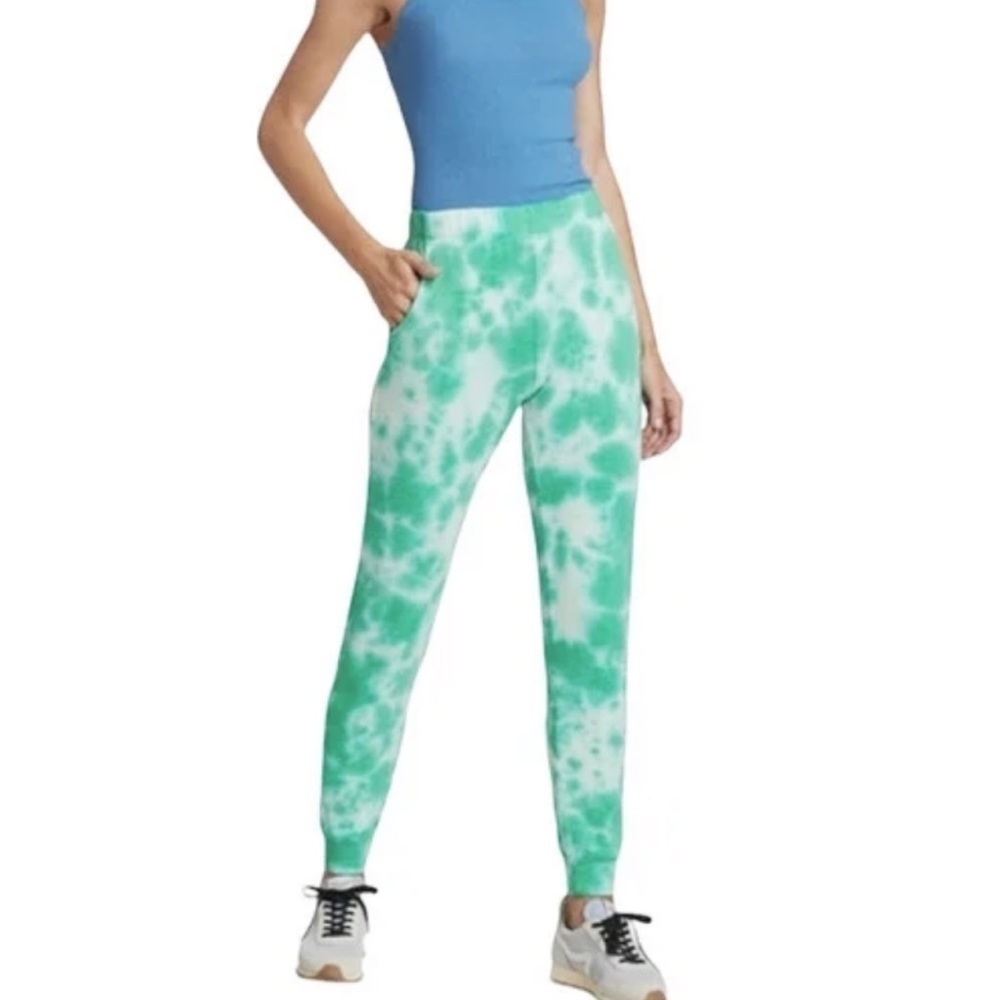 🆕 Monrow black out tie dye green high rise joggers pants pockets stretch